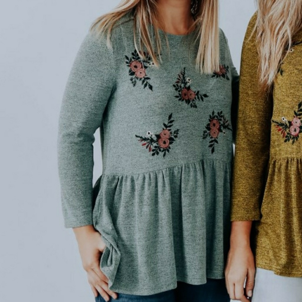 Teal embroidered peplum